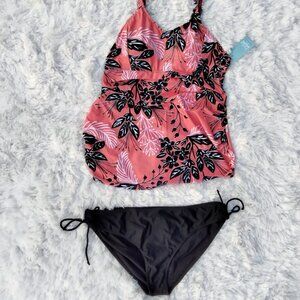 Hilor Womens Ruched Two Piece Bathing Suits Tummy Control Swimwear Halter Tankin